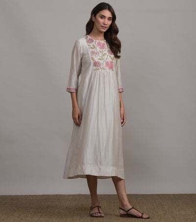 Ivory embroidered silk dress