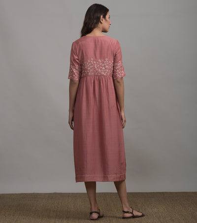 Pink embroidered silk dress