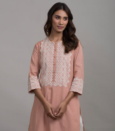 Peach applique work kurta