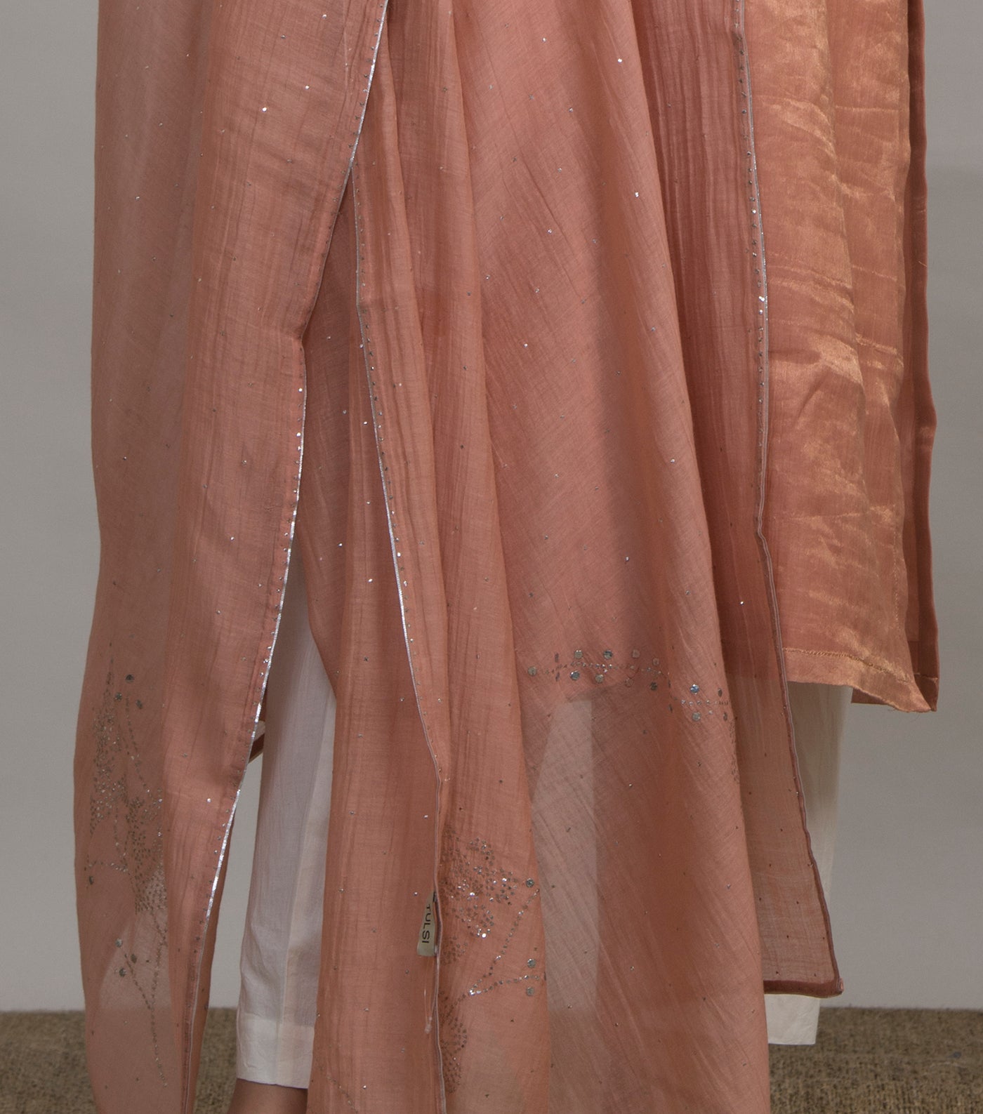 Peach Mukaish Work Chanderi Dupatta