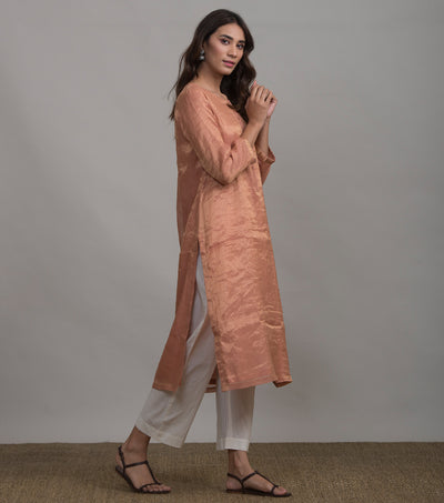 Peach solid tissue kurta