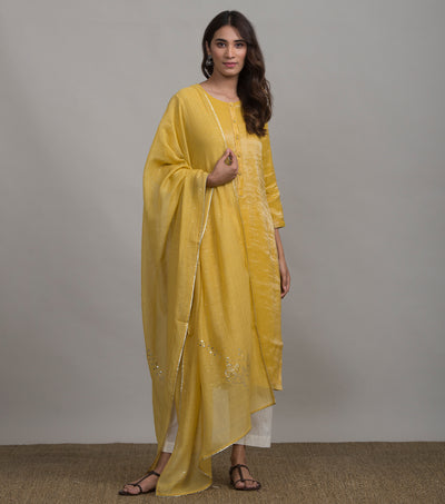 Yellow Mukaish Work Chanderi Dupatta