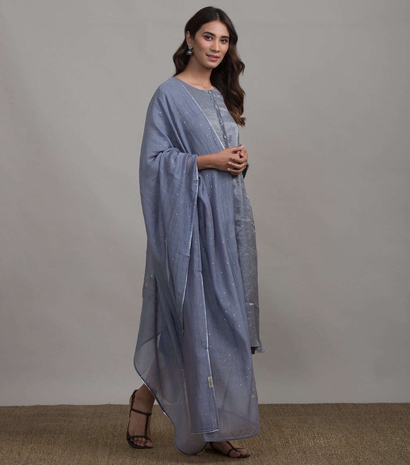 Blue Mukaish Work Chanderi Dupatta