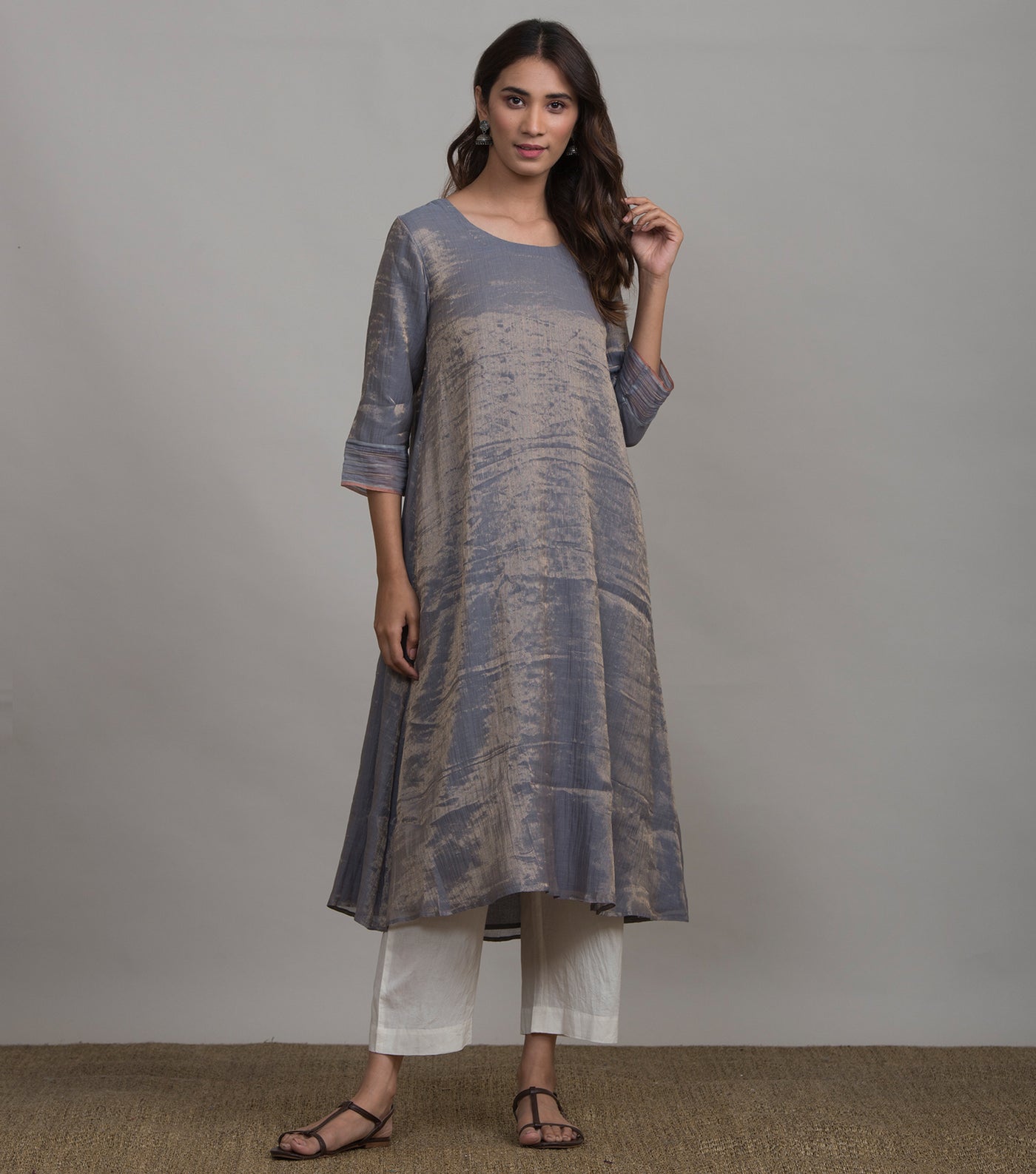 Blue solid tissue kurta