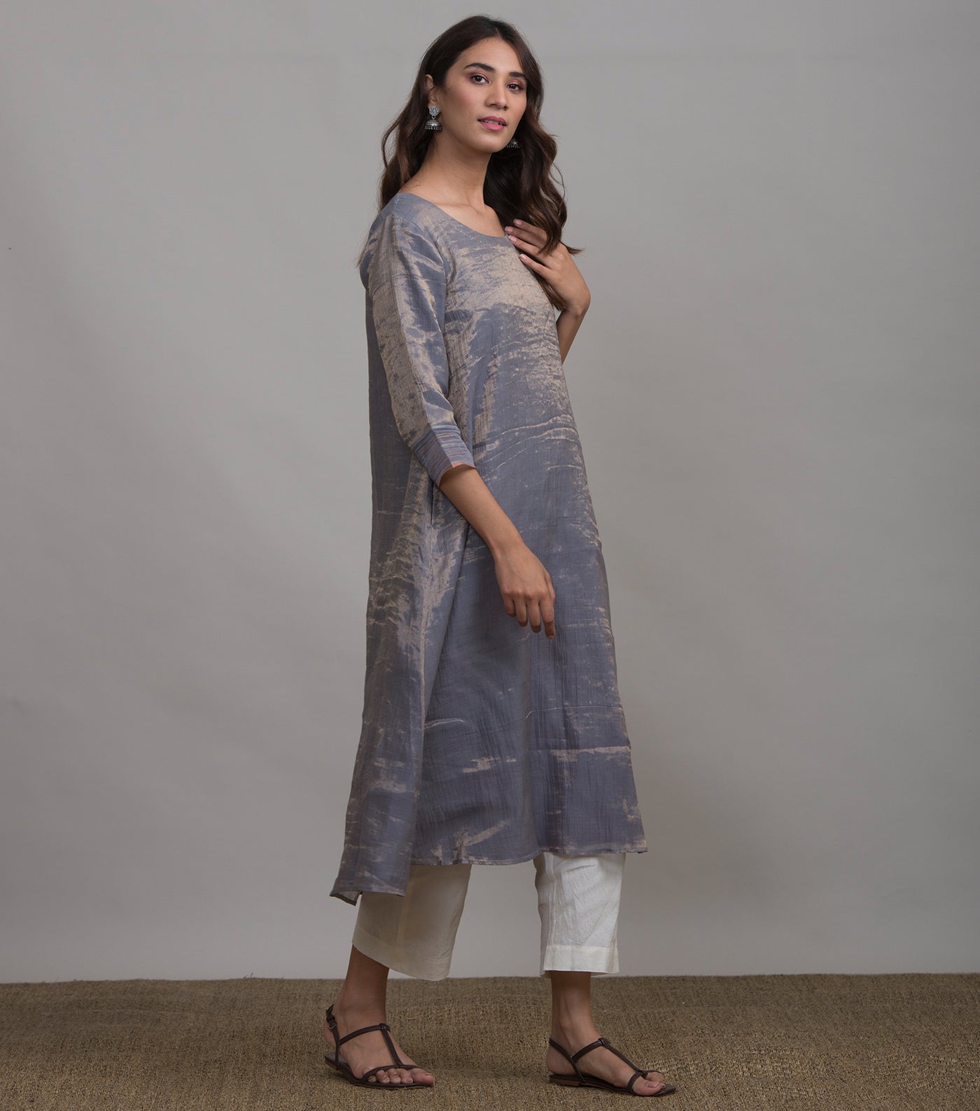 Blue solid tissue kurta