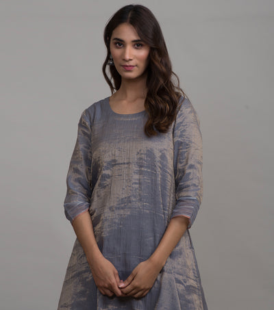 Blue solid tissue kurta