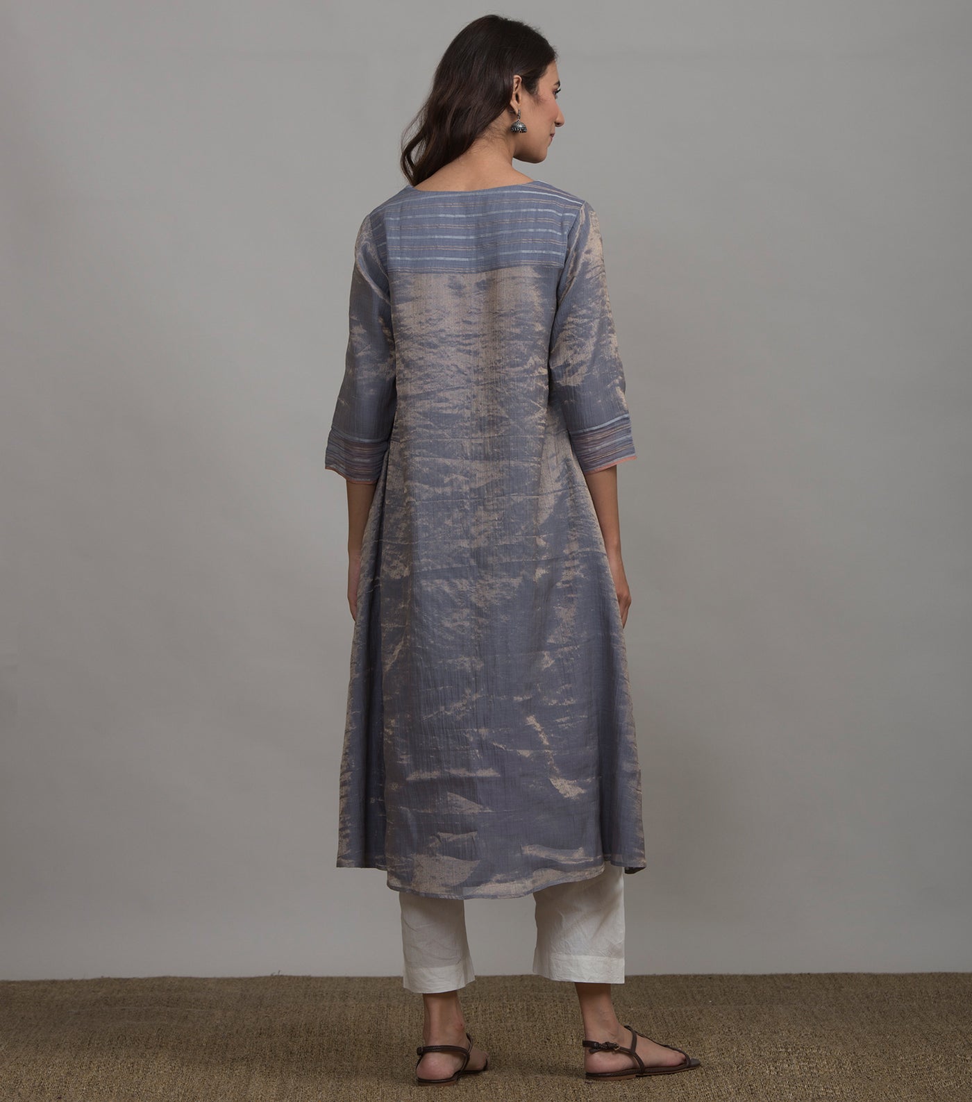 Blue solid tissue kurta