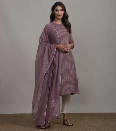 Mauve chanderi striped kurta