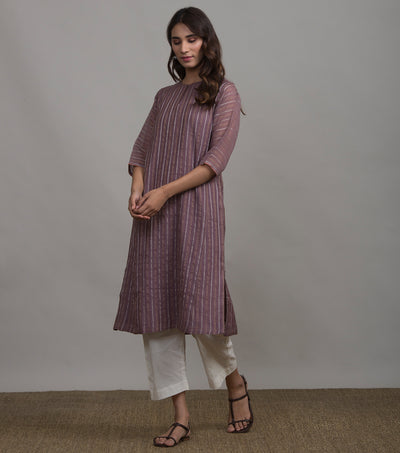 Mauve chanderi striped kurta