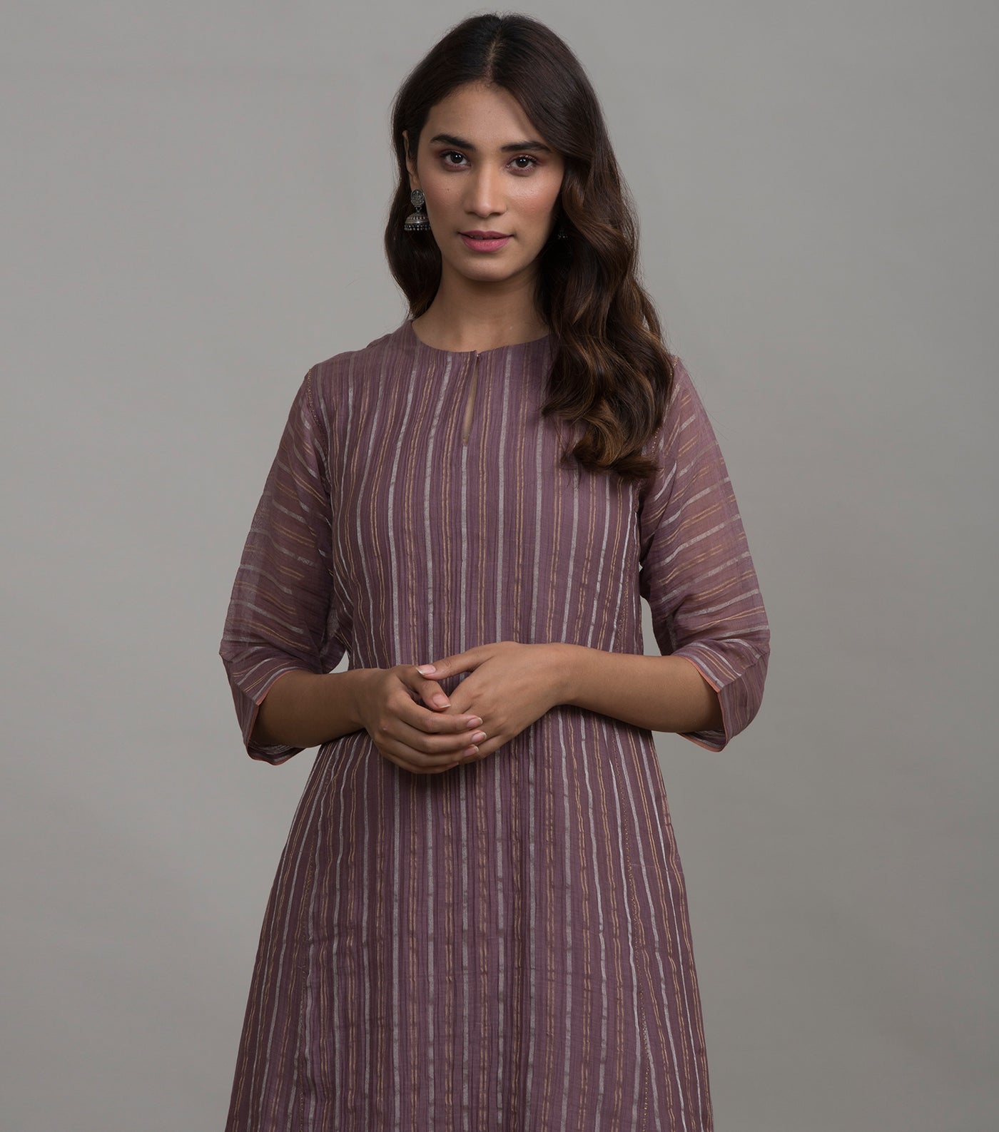 Mauve chanderi striped kurta