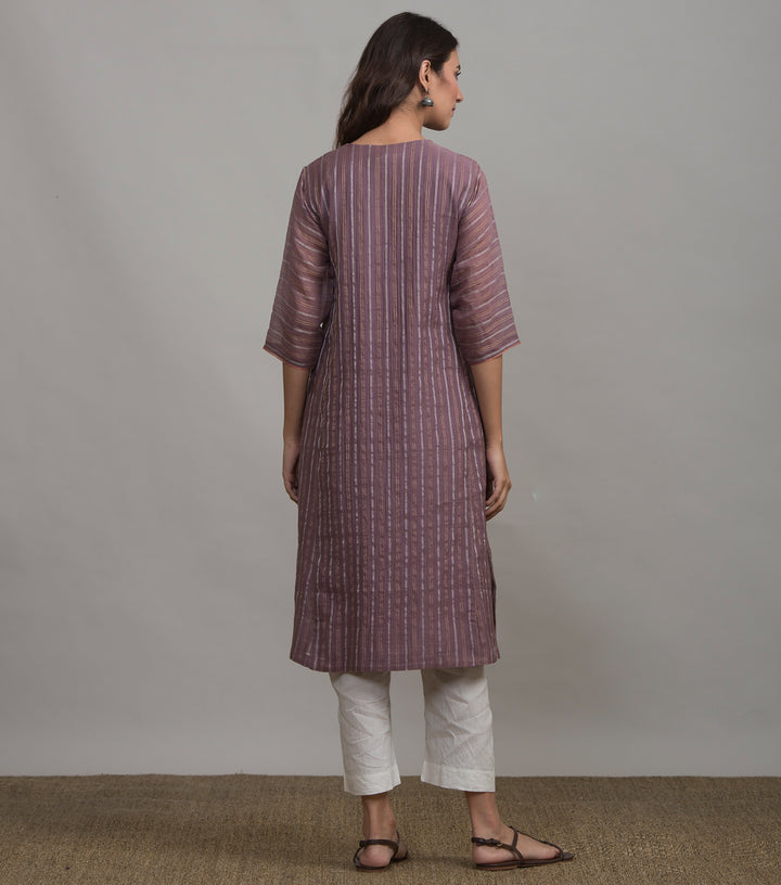 Mauve chanderi striped kurta