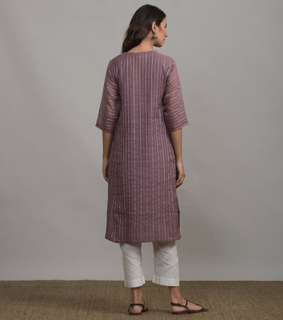 Mauve chanderi striped kurta