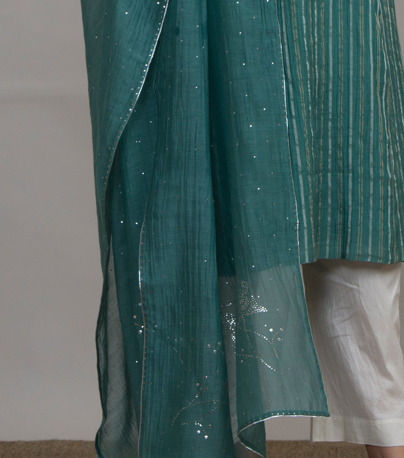 Sea Green Mukaish Work Chanderi Dupatta