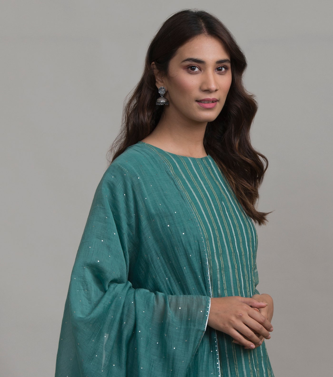 Sea Green Mukaish Work Chanderi Dupatta