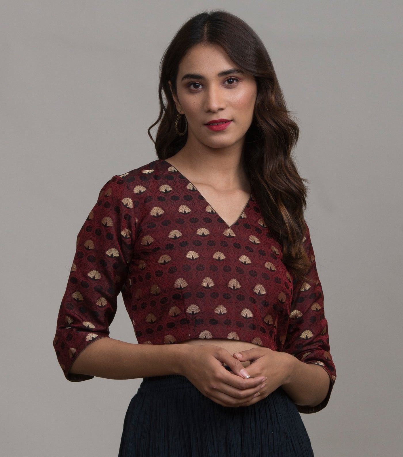Maroon gold brocade blouse