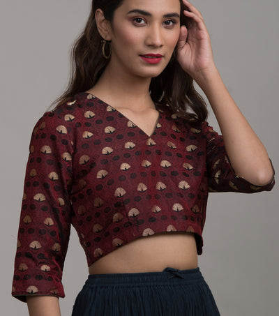 Maroon gold brocade blouse