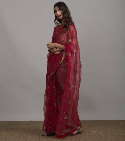 Rani embrodiered organza saree