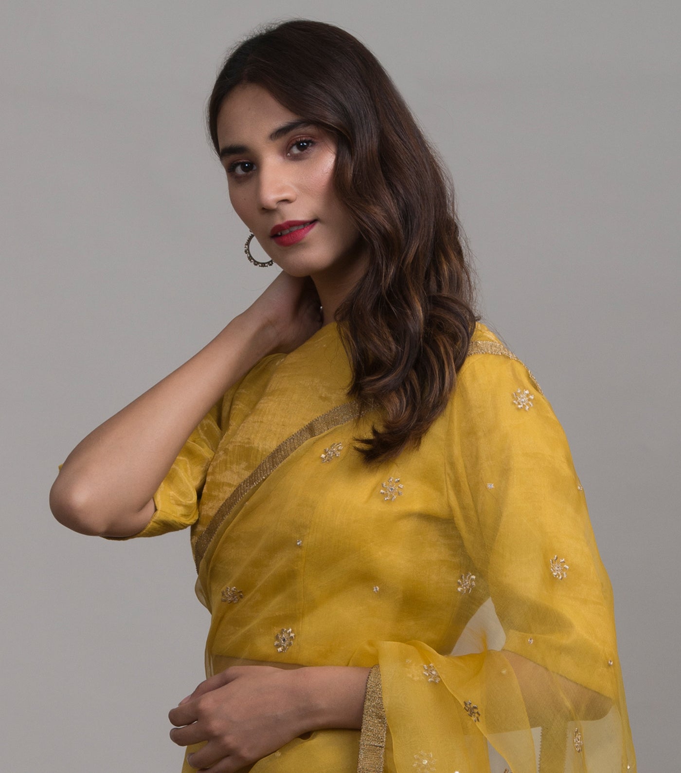 Yellow solid tissue blouse