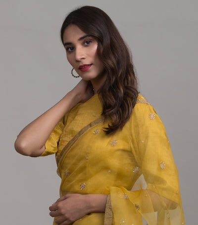 Yellow solid tissue blouse