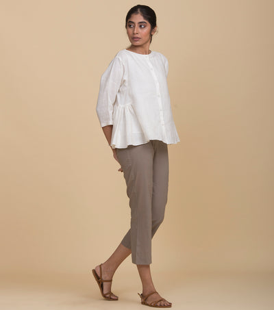 Beige Cotton Straight Pant