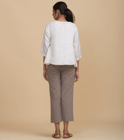 Beige Cotton Straight Pant