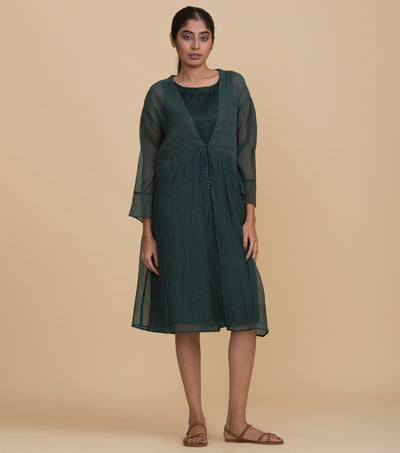 Emerald green chanderi cape set