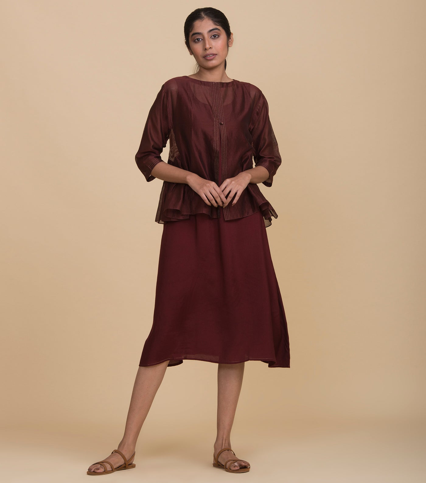 Maroon chanderi kedio set