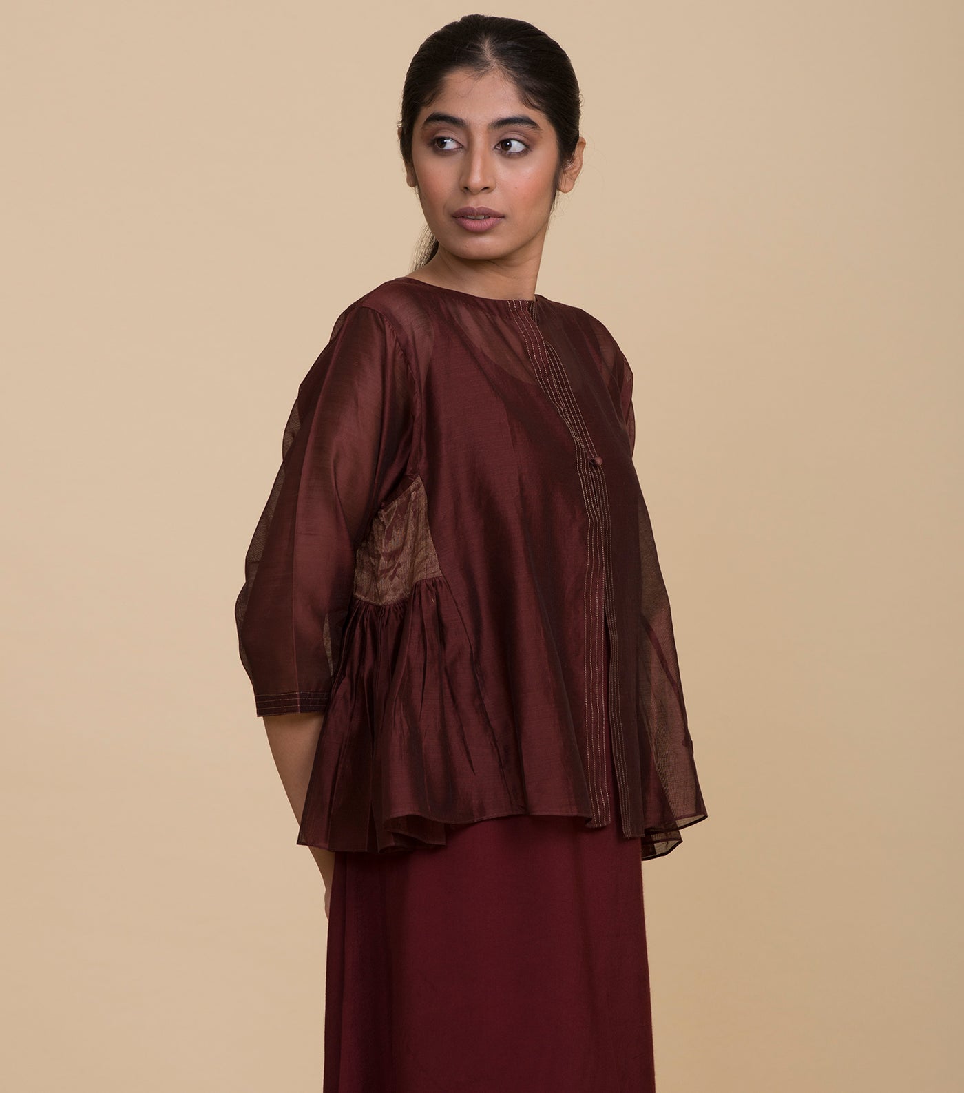 Maroon chanderi kedio set