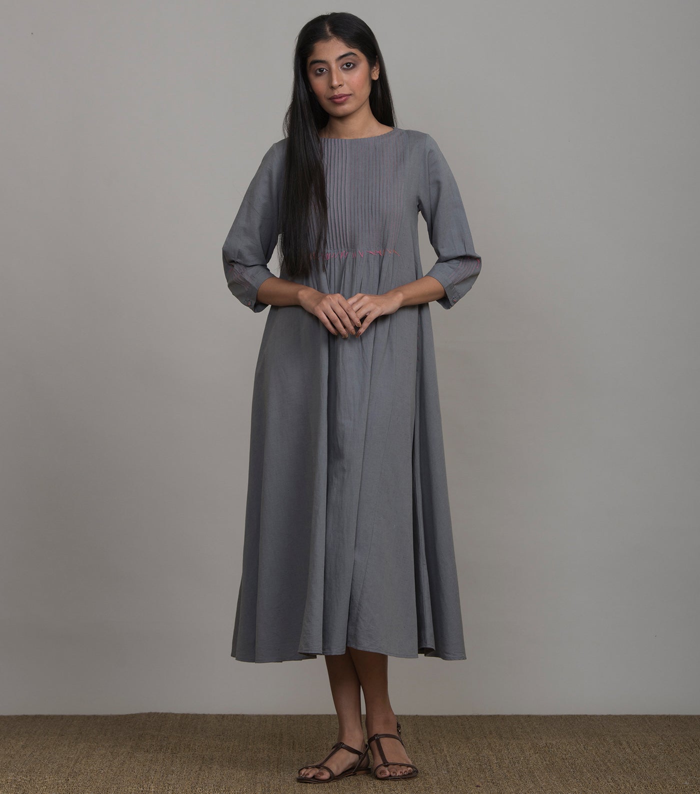 Dark grey cotton linen dress
