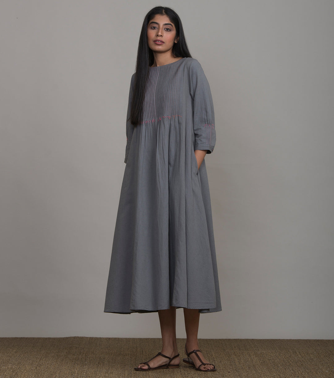 Dark grey cotton linen dress – Tulsi Online - Main Image