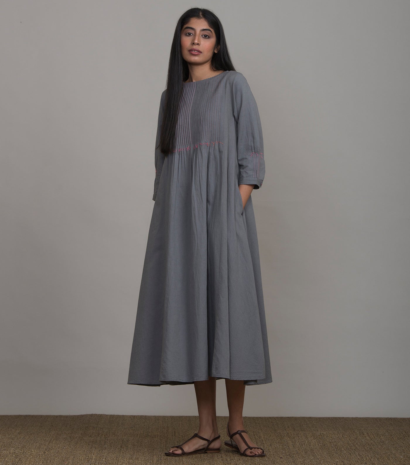 Dark grey cotton linen dress