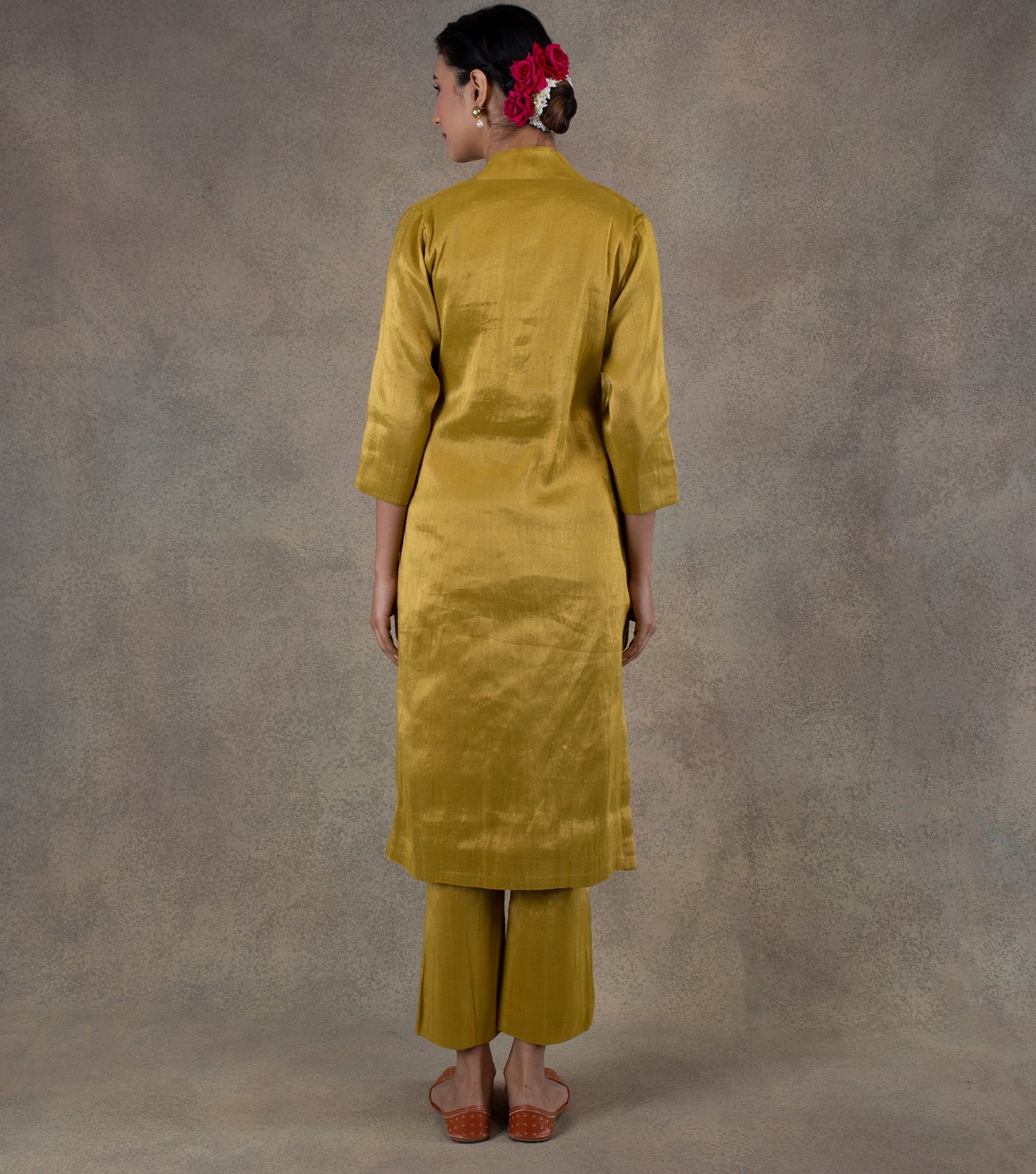 Mustard Yellow Tissue Kurta & Palazzo Pants Set