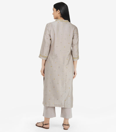 Light Grey Embroidered Chanderi Suit Set