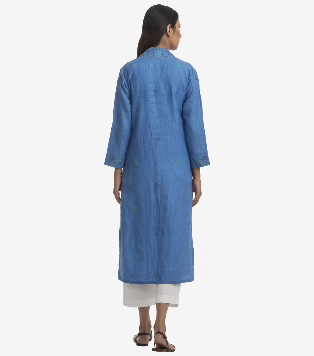 Blue linen embroidered kurta