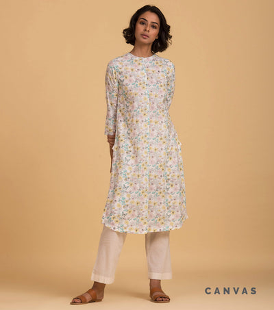 Natural floral cotton kurta