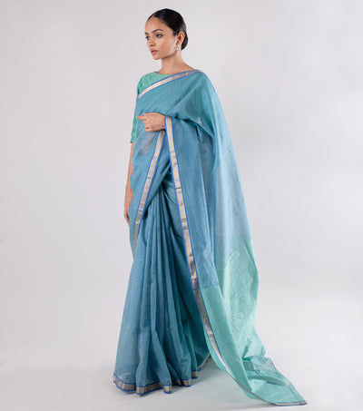 Blue Hand Woven Maheshwari Saree