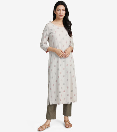 Light Grey embroidered khadi kurta