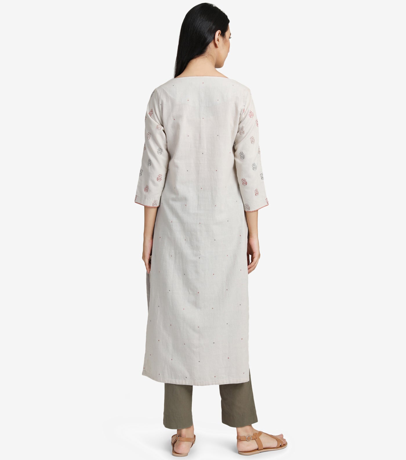 Light Grey embroidered khadi kurta