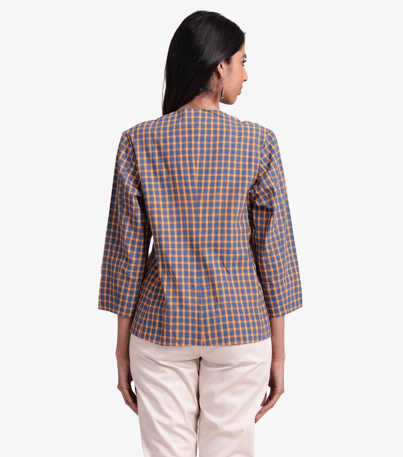 Checked cotton short jacket