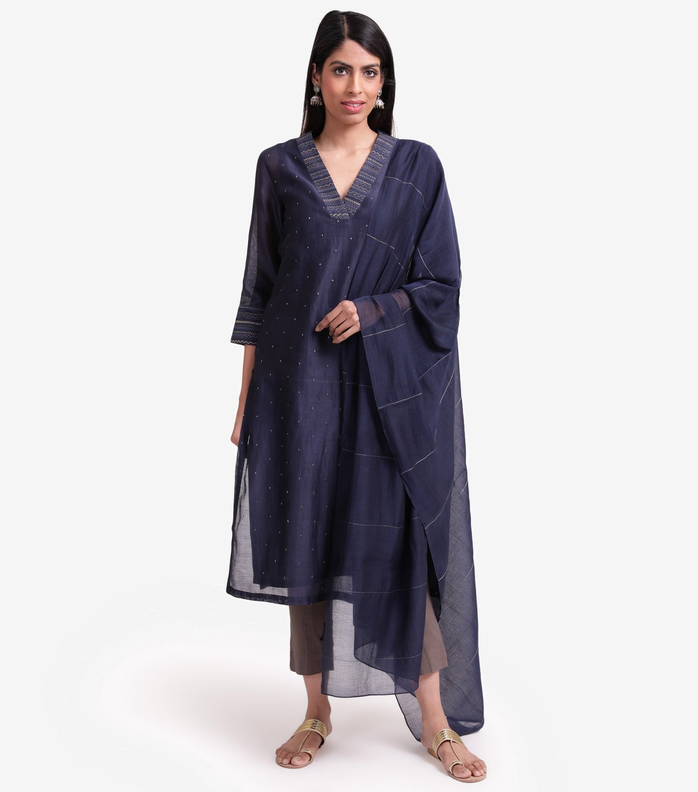 Prussian Blue chanderi suit set