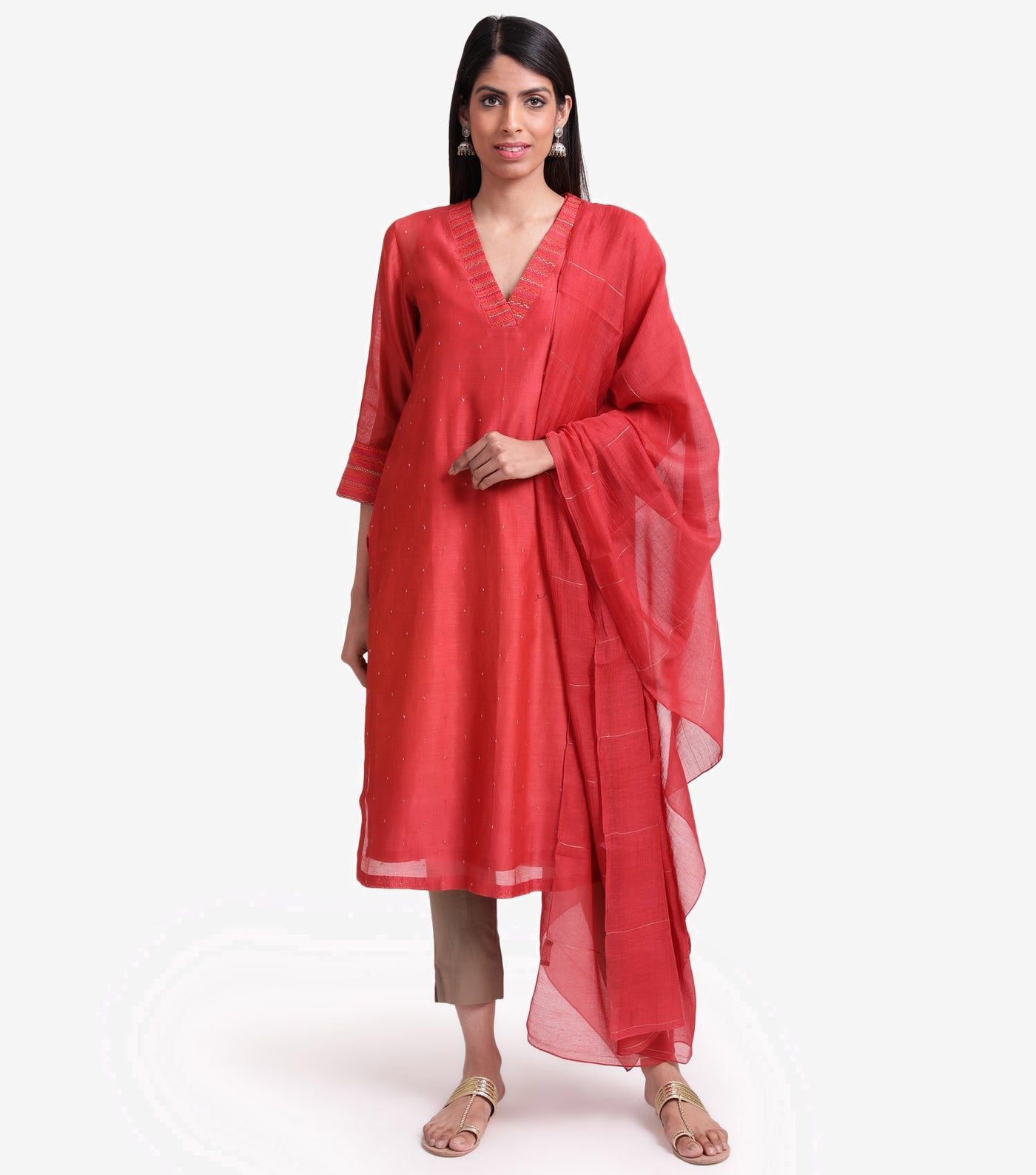 Red Embroirdered chanderi suit set