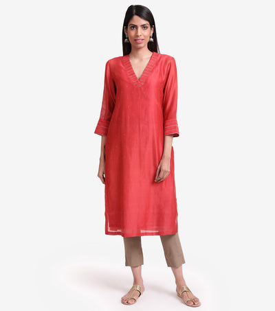 Red Embroirdered chanderi suit set