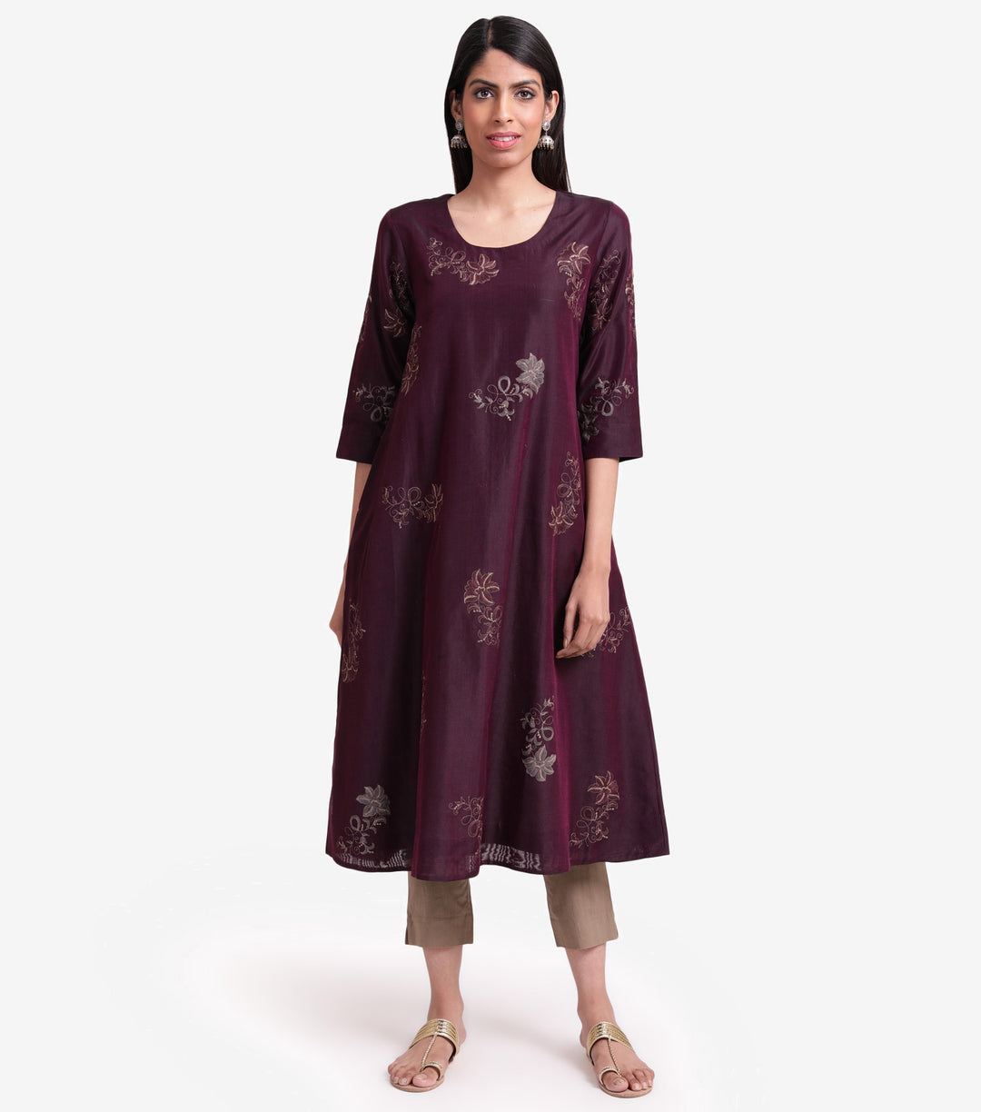 Plum Chanderi Embroidered Kurta