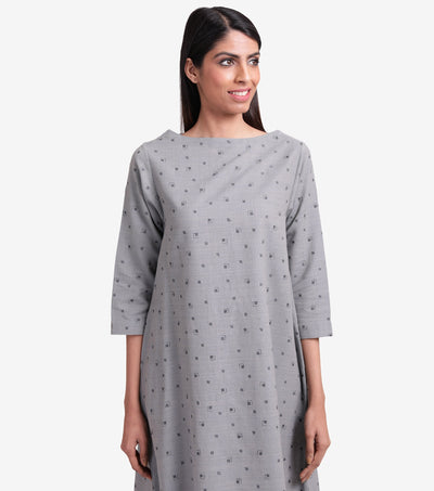 Grey embroidered khadi dress