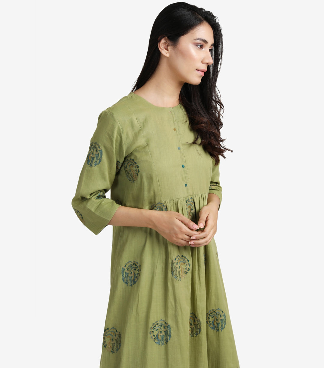 Green embroidered cotton dress – Tulsi Online
