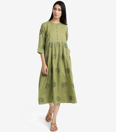 Green embroidered cotton dress
