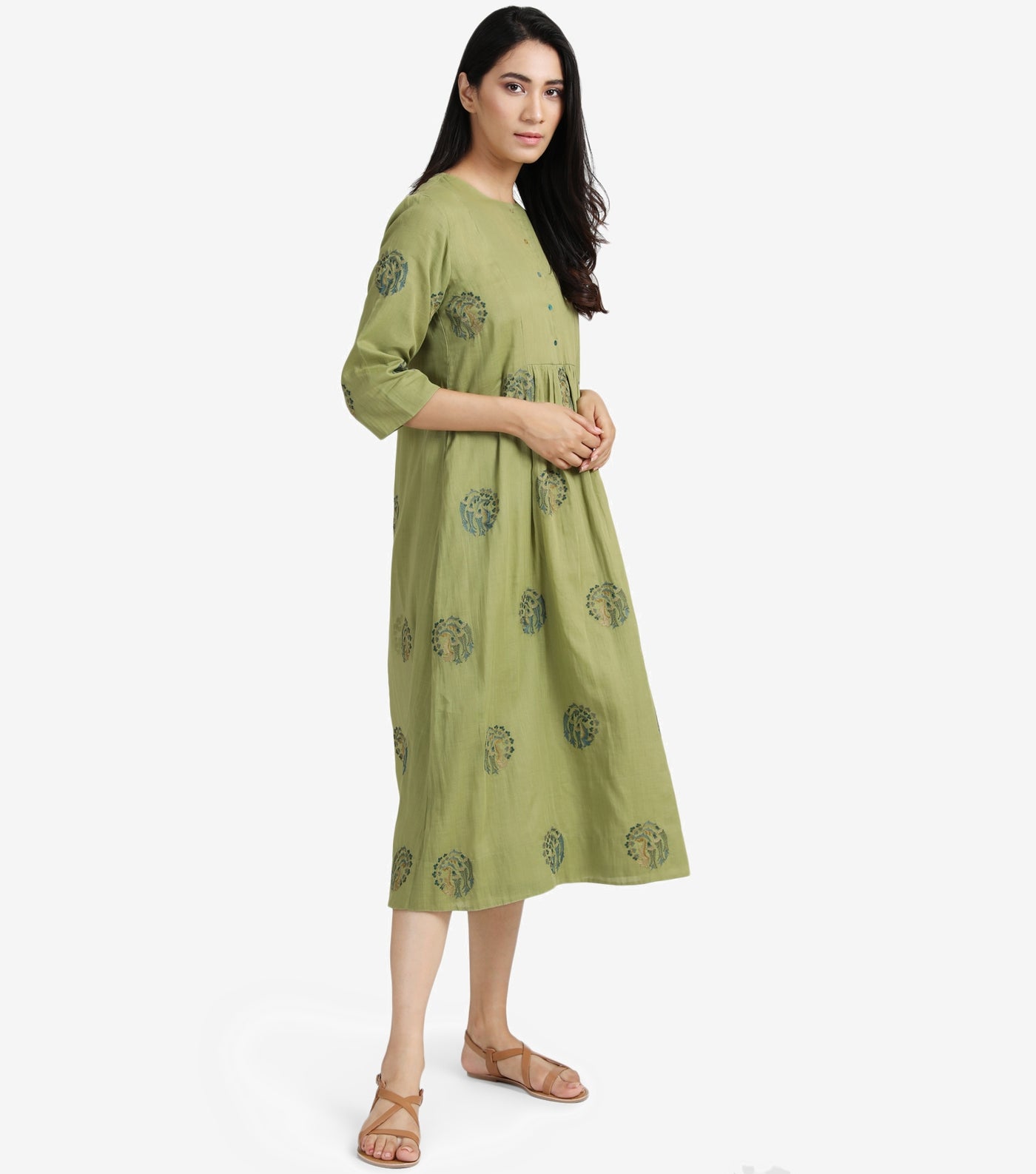 Green embroidered cotton dress