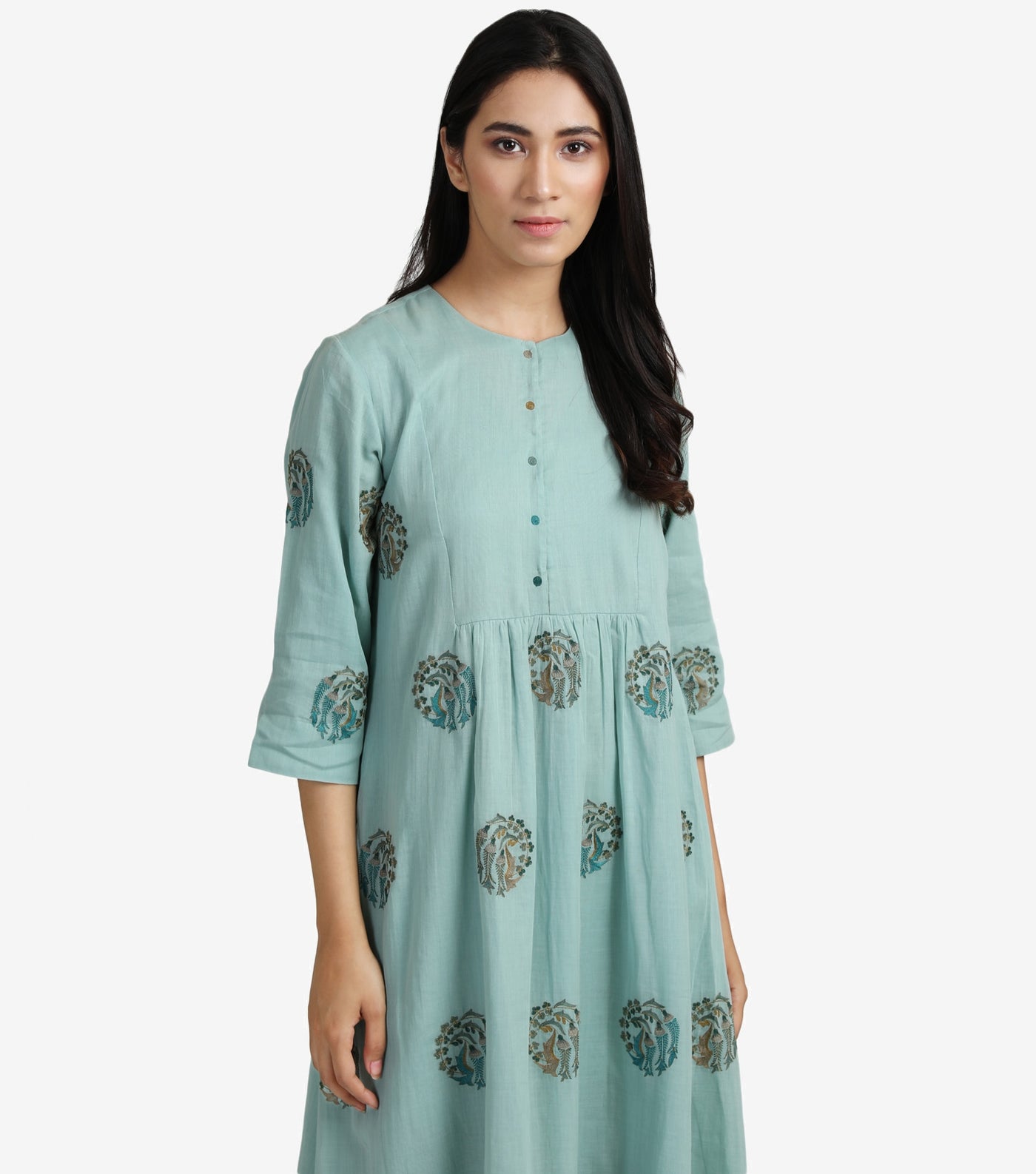 Sea Green embroidered cotton dress