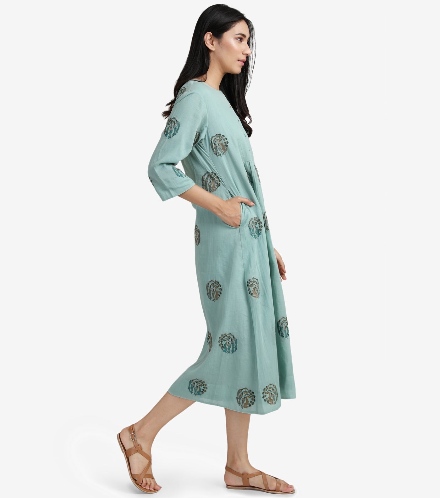 Sea Green embroidered cotton dress