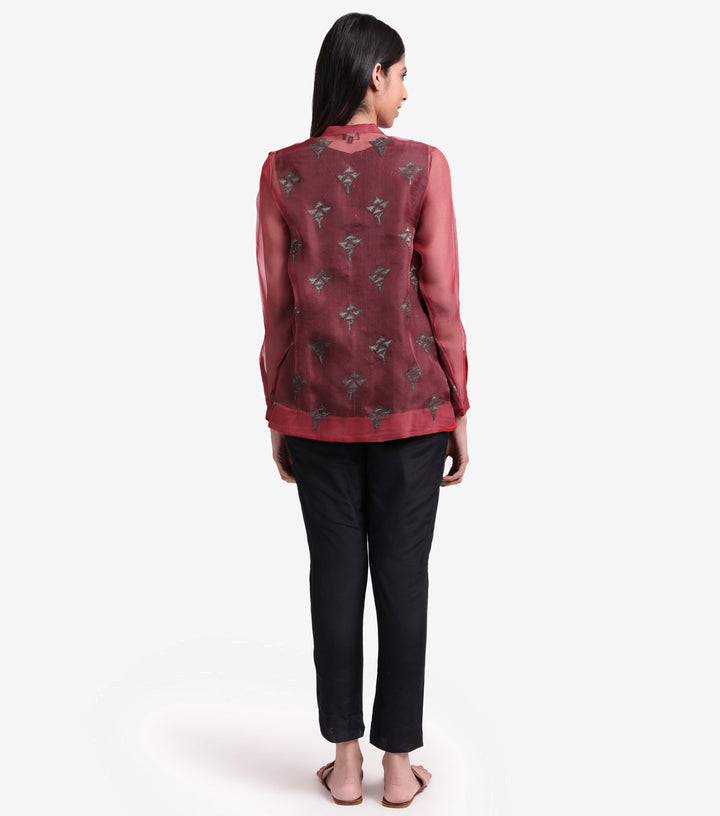 Maroon Embroidered Organza Shirt
